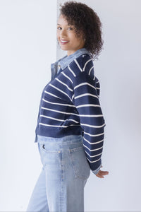Maribelle Stripe Knit & Denim Cardigan