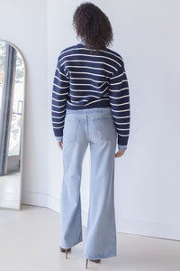 Maribelle Stripe Knit & Denim Cardigan