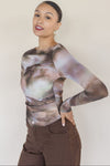 Bronte Ruched Long Sleeve Mesh Top Bronte Ruched Long Sleeve Mesh Top