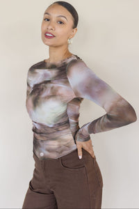 Bronte Ruched Long Sleeve Mesh Top Bronte Ruched Long Sleeve Mesh Top