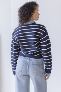 Maribelle Stripe Knit & Denim Cardigan