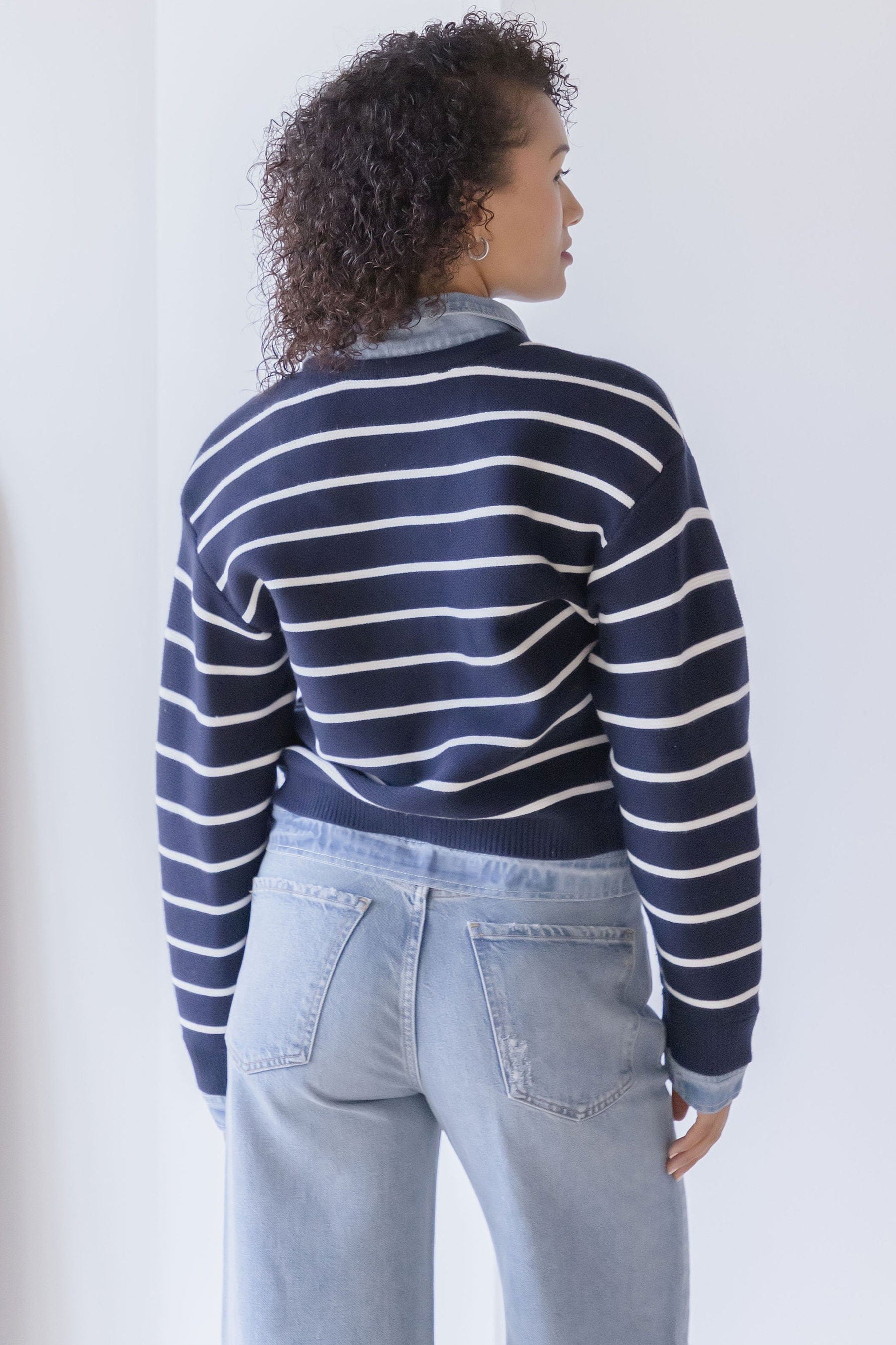 Maribelle Stripe Knit & Denim Cardigan