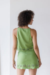Taniya Embroidered Linen Tank Top