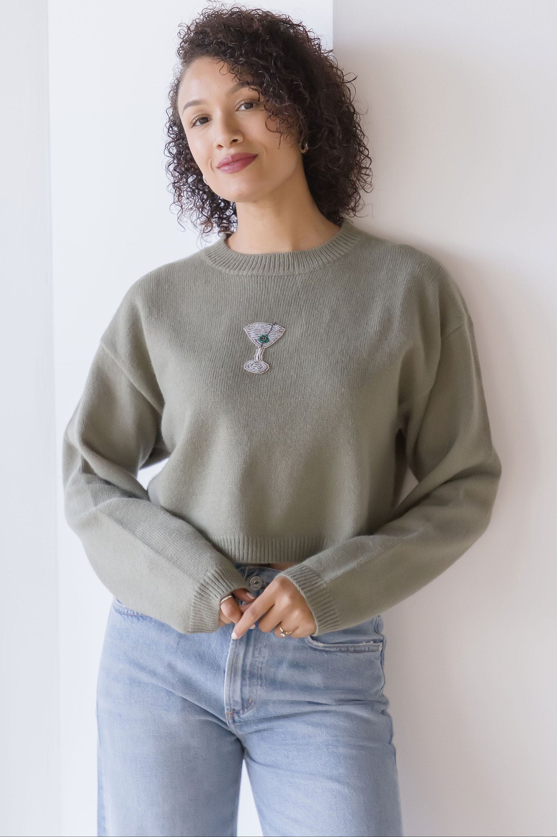 Straight Up Beaded Cropped Sweater Straight Up Beaded Cropped Sweater