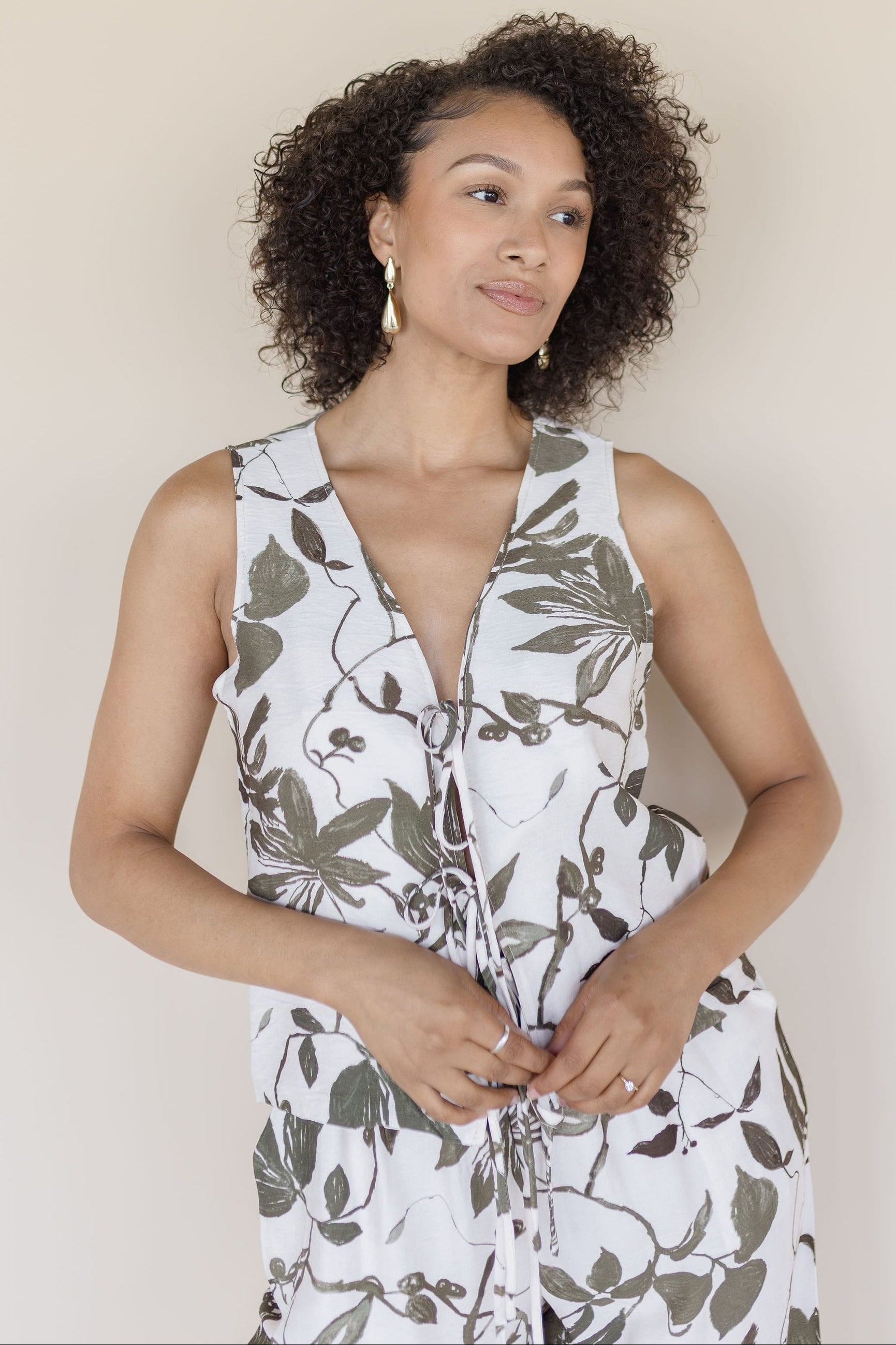 Hot Tropic Tie Front Vest Top