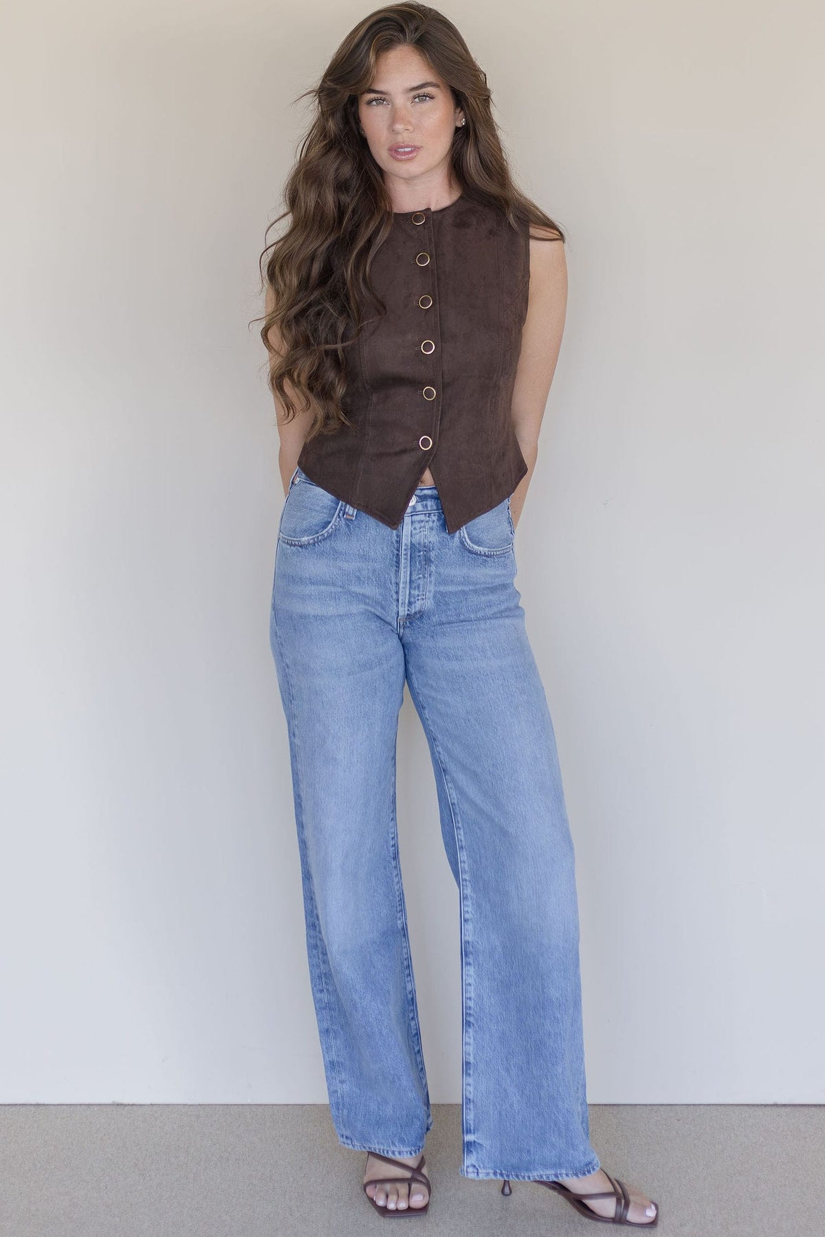 Button Down Suede Vest Top
