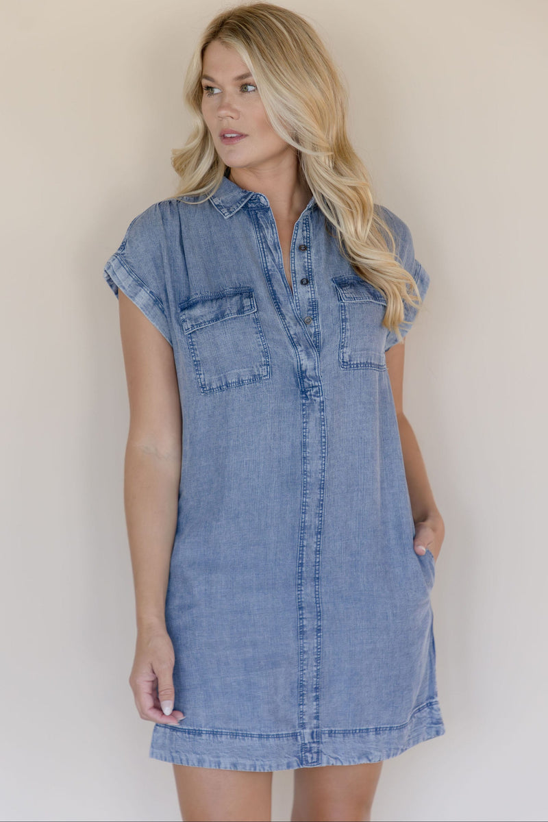 velvet heart denim dress Starla in Malibu | Wild Dove Boutique NA-08.08.25AM Size:40Waist This short cuffed sleeve Grace Loves Lace's Ethically