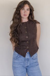 Button Down Suede Vest Top