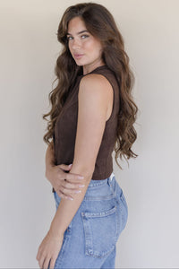 Button Down Suede Vest Top