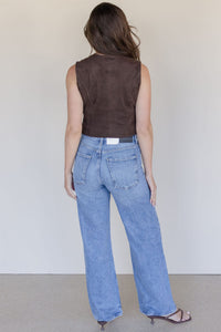Button Down Suede Vest Top