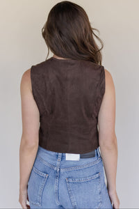 Button Down Suede Vest Top