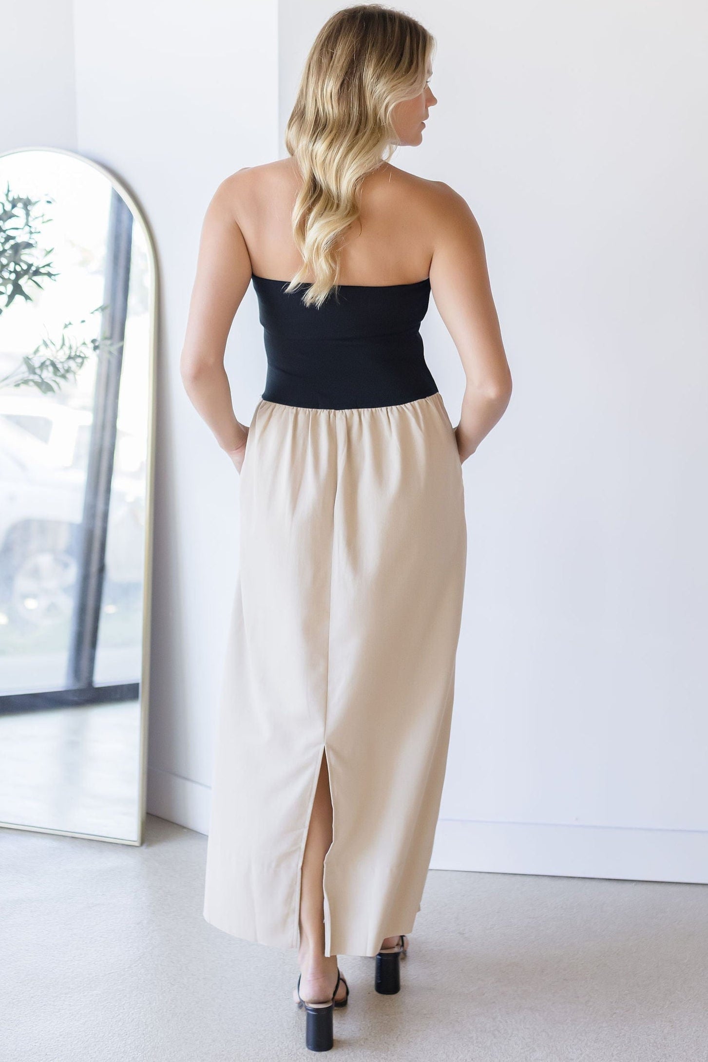 Celeste Linen Mix Tube Top Midi Dress Celeste Linen Mix Tube Top Midi Dress