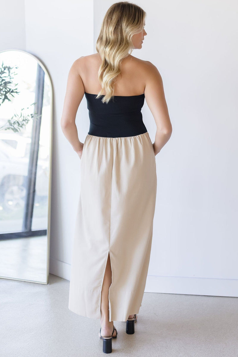 Celeste Linen Mix Tube Top Midi Dress Celeste Linen Mix Tube Top Midi Dress