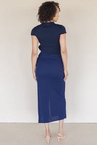 Pavo Mock Neck Cap Sleeve Mix-Media Maxi Dress