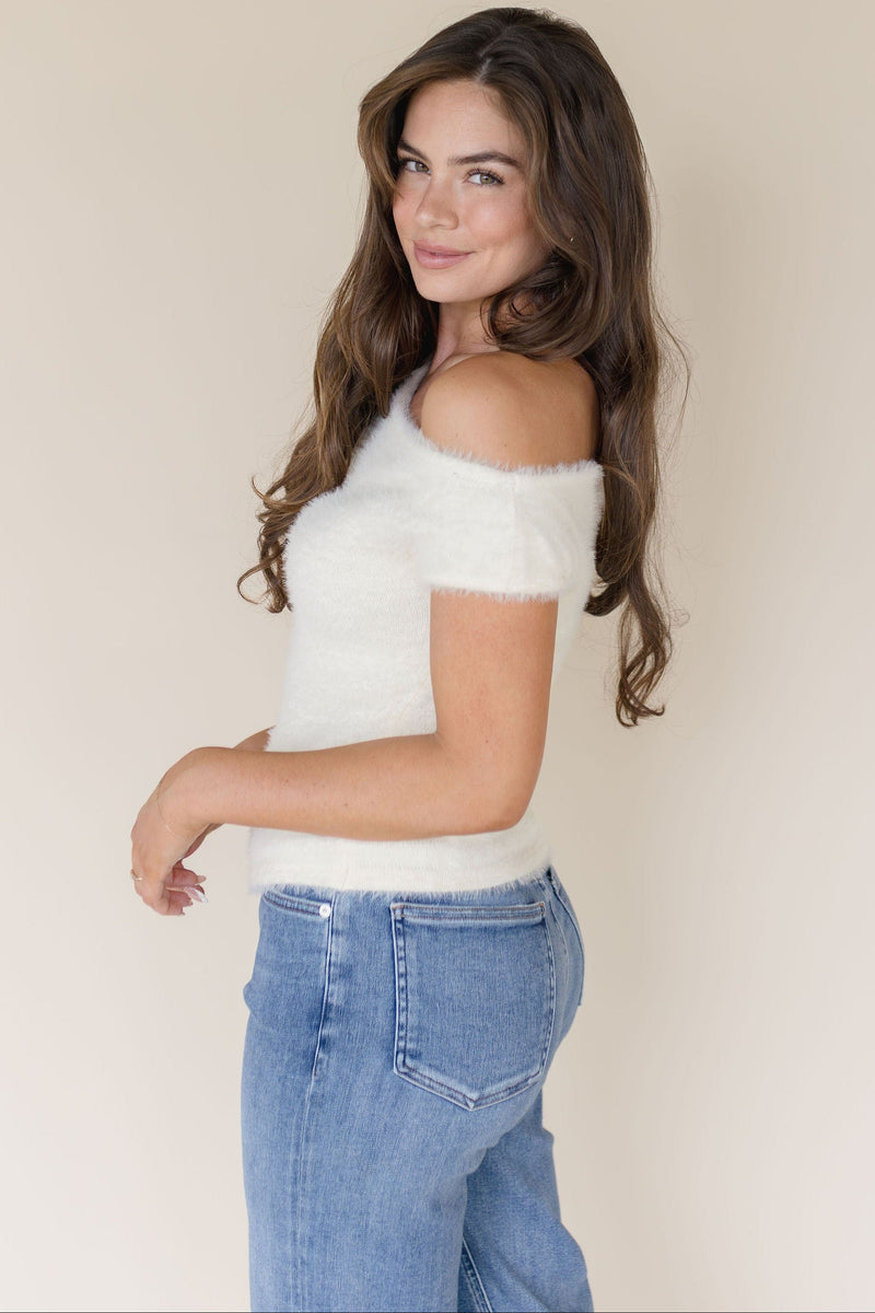 Kenna Asymmetric Fuzzy Sweater Top Kenna Asymmetric Fuzzy Sweater Top