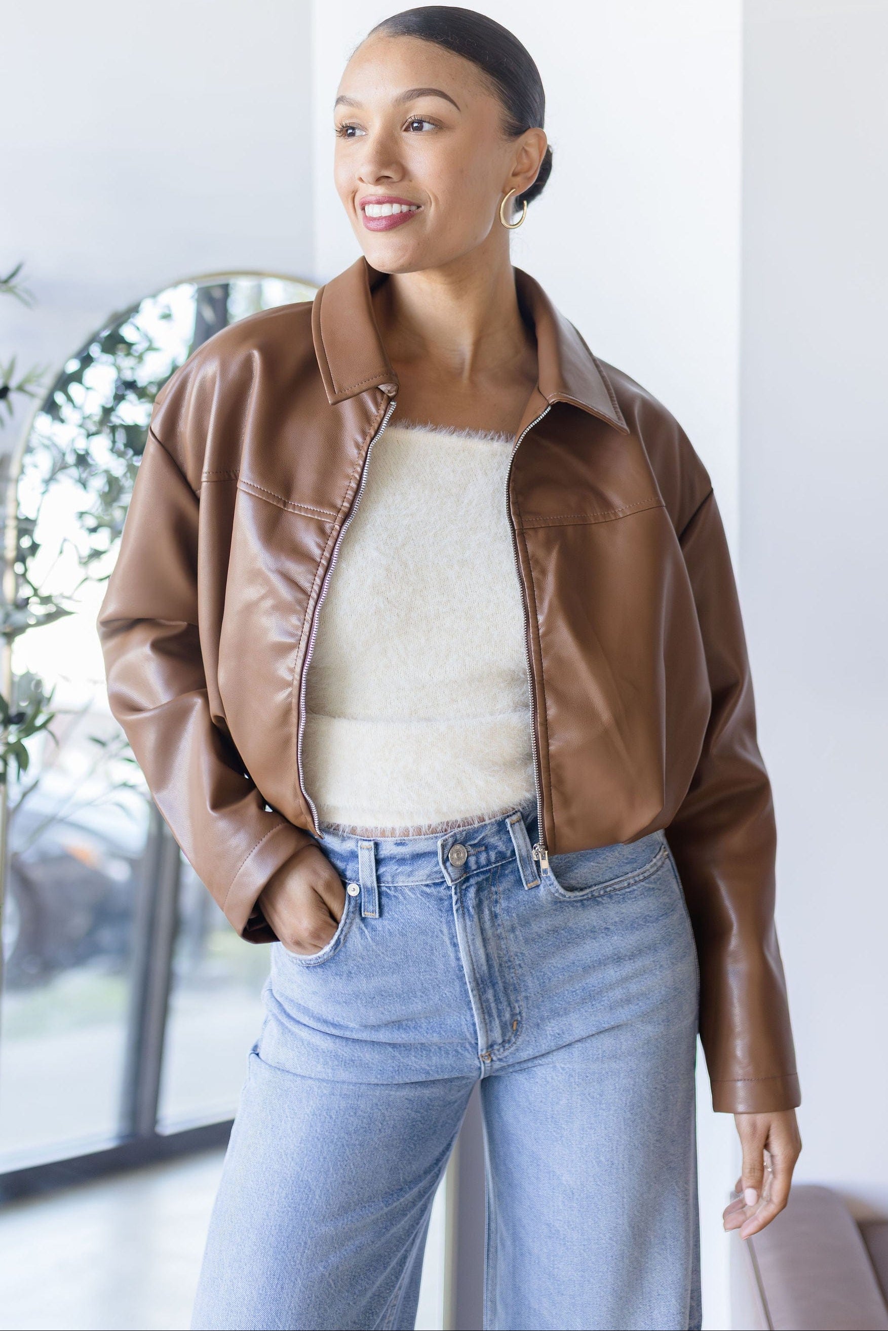 Vanna Cropped Leather Bomber Vanna Cropped Leather Bomber
