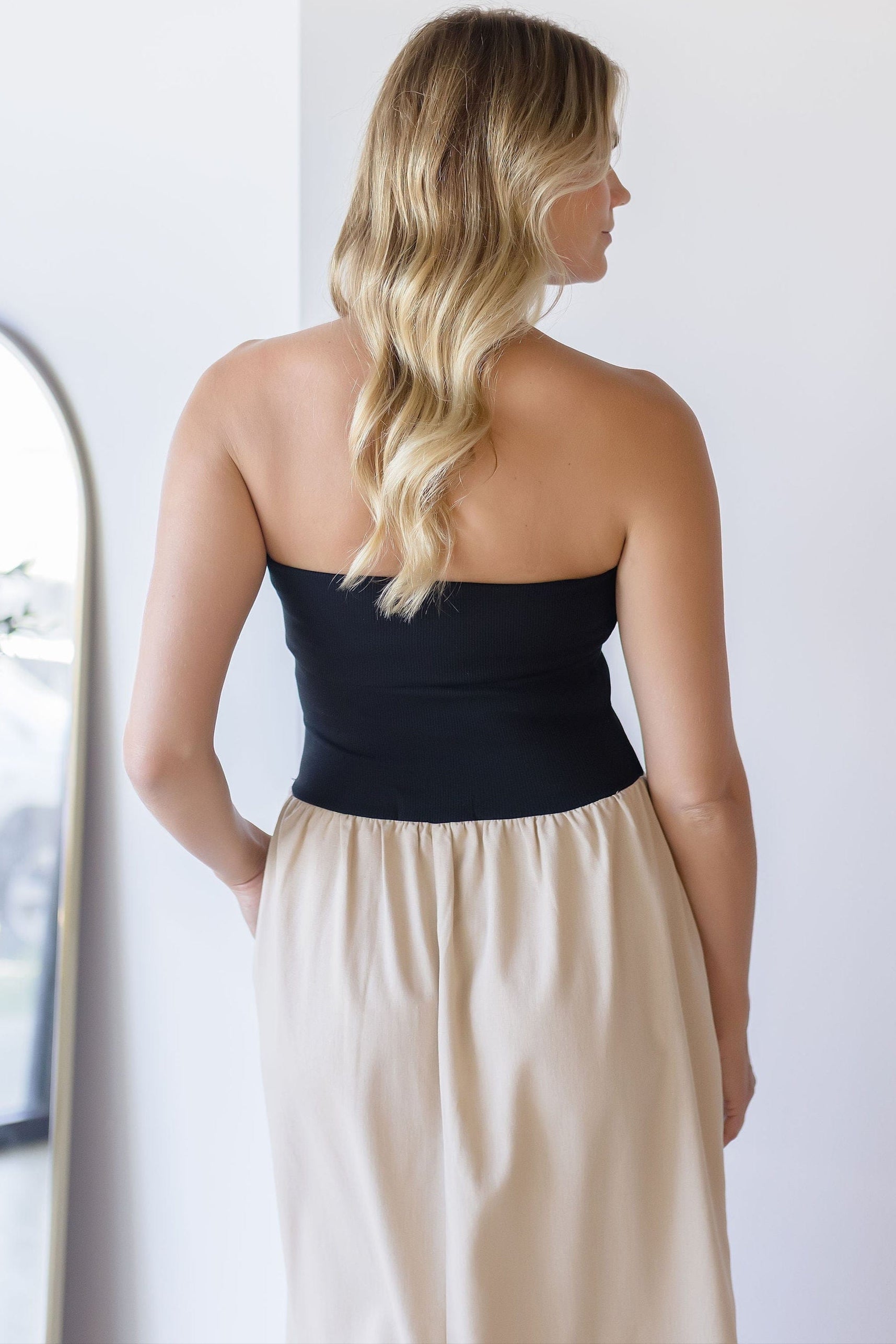 Celeste Linen Mix Tube Top Midi Dress Celeste Linen Mix Tube Top Midi Dress