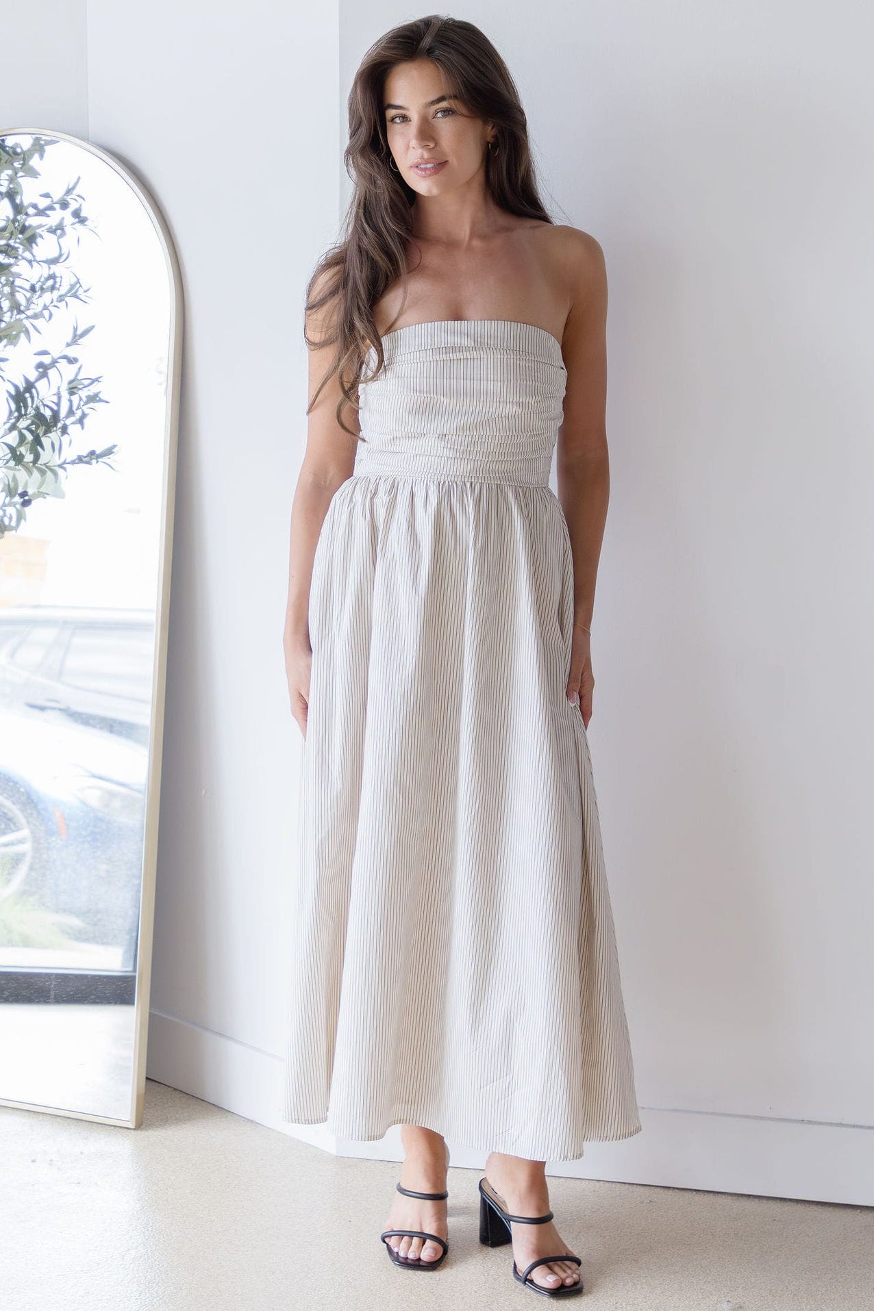 Ashford Strapless Striped Midi Dress