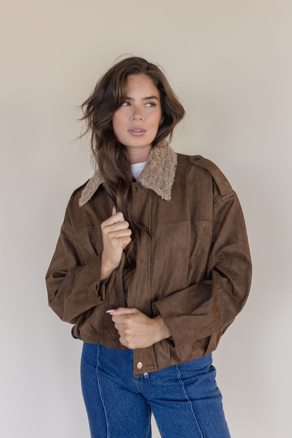 Shearling Collar Suede Jacket