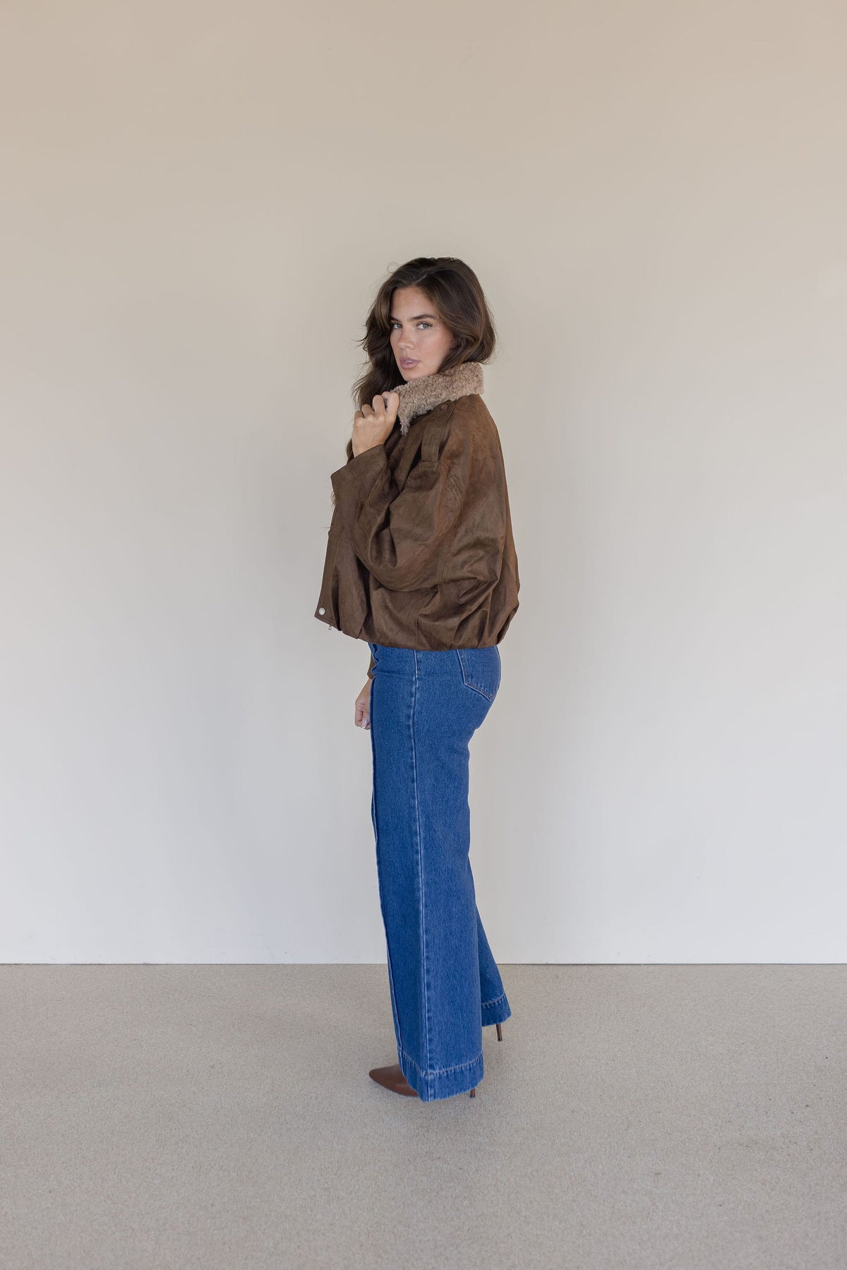 Shearling Collar Suede Jacket