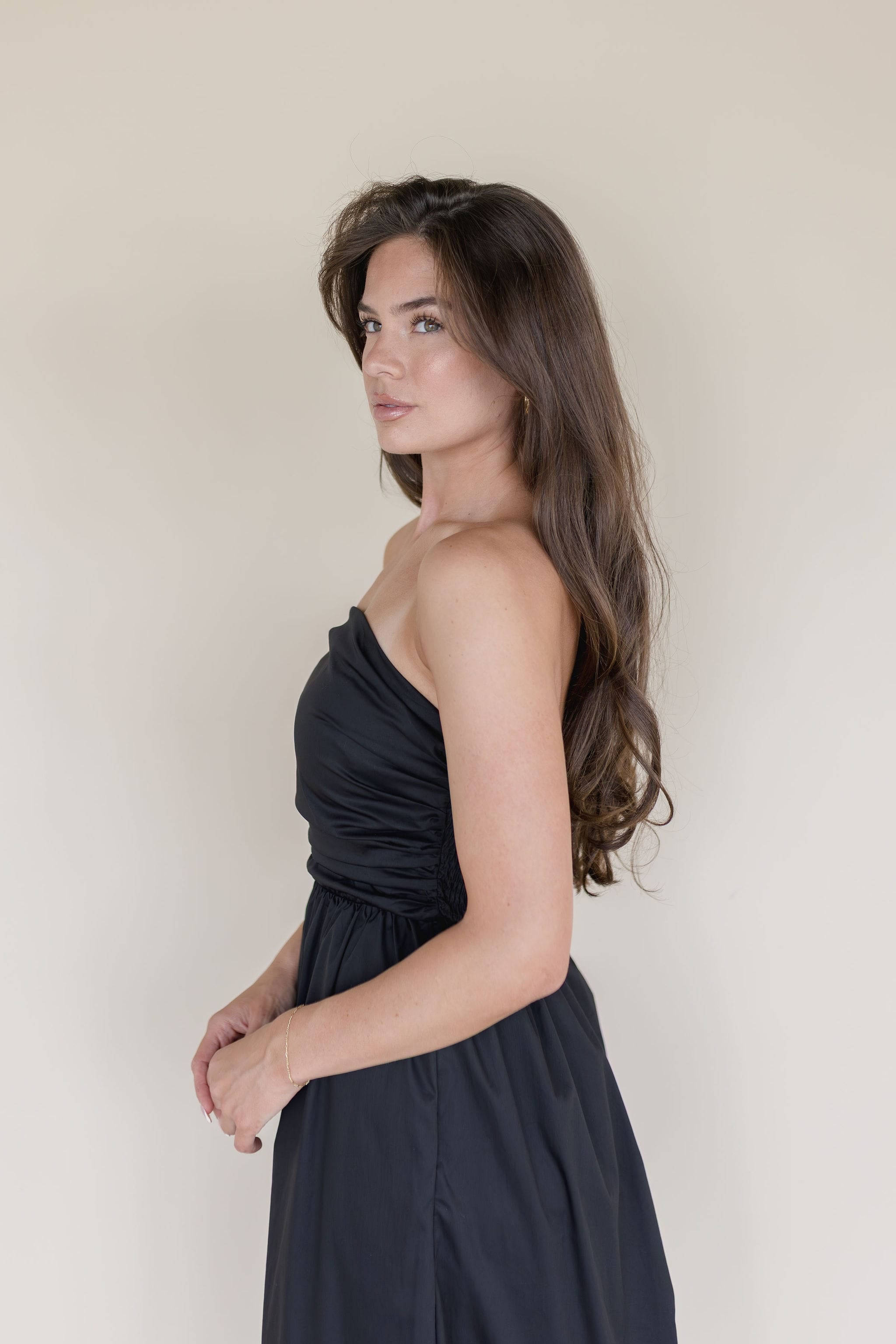 Joey Strapless Midi Dress With Pockets