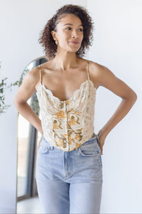 Valencia Satin Floral Bustier Tank Top