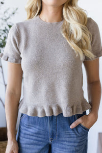 Whitley Ruffle Hem Short Sleeve Sweater Top