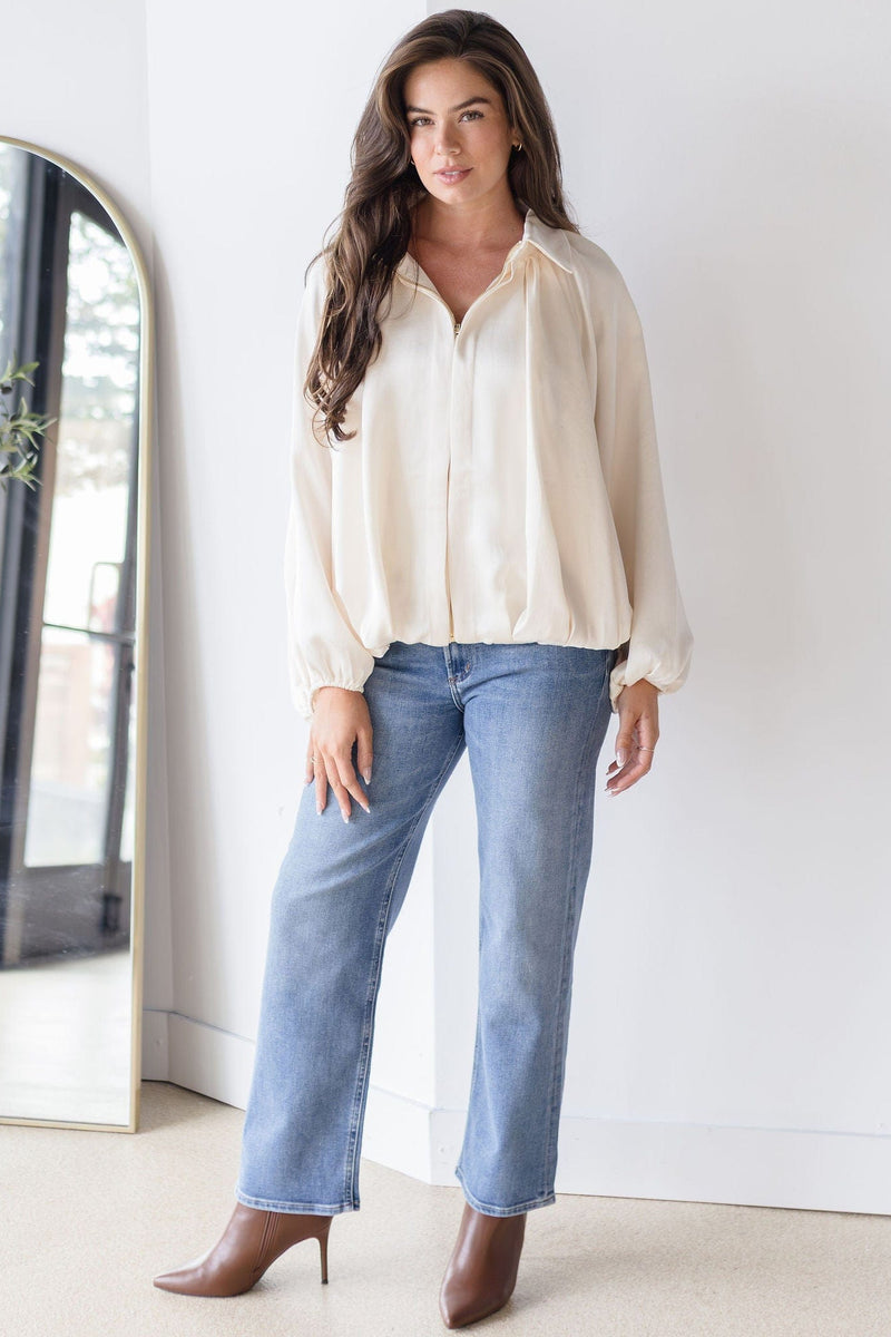 Tansy Silky Satin Bubble Bomber Jacket Tansy Silky Satin Bubble Bomber Jacket