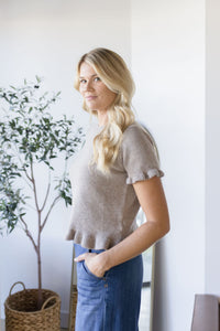 Whitley Ruffle Hem Short Sleeve Sweater Top