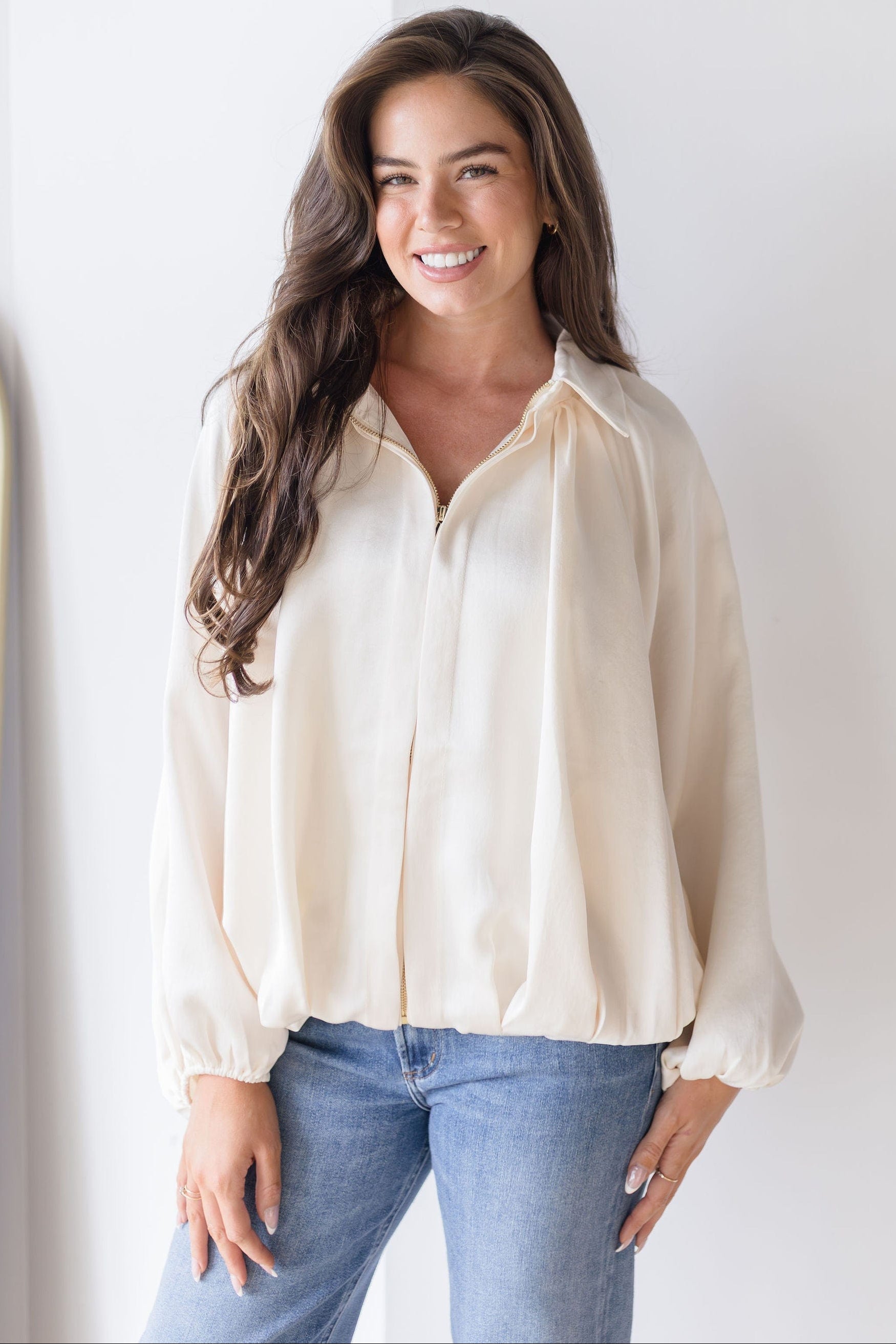 Tansy Silky Satin Bubble Bomber Jacket Tansy Silky Satin Bubble Bomber Jacket