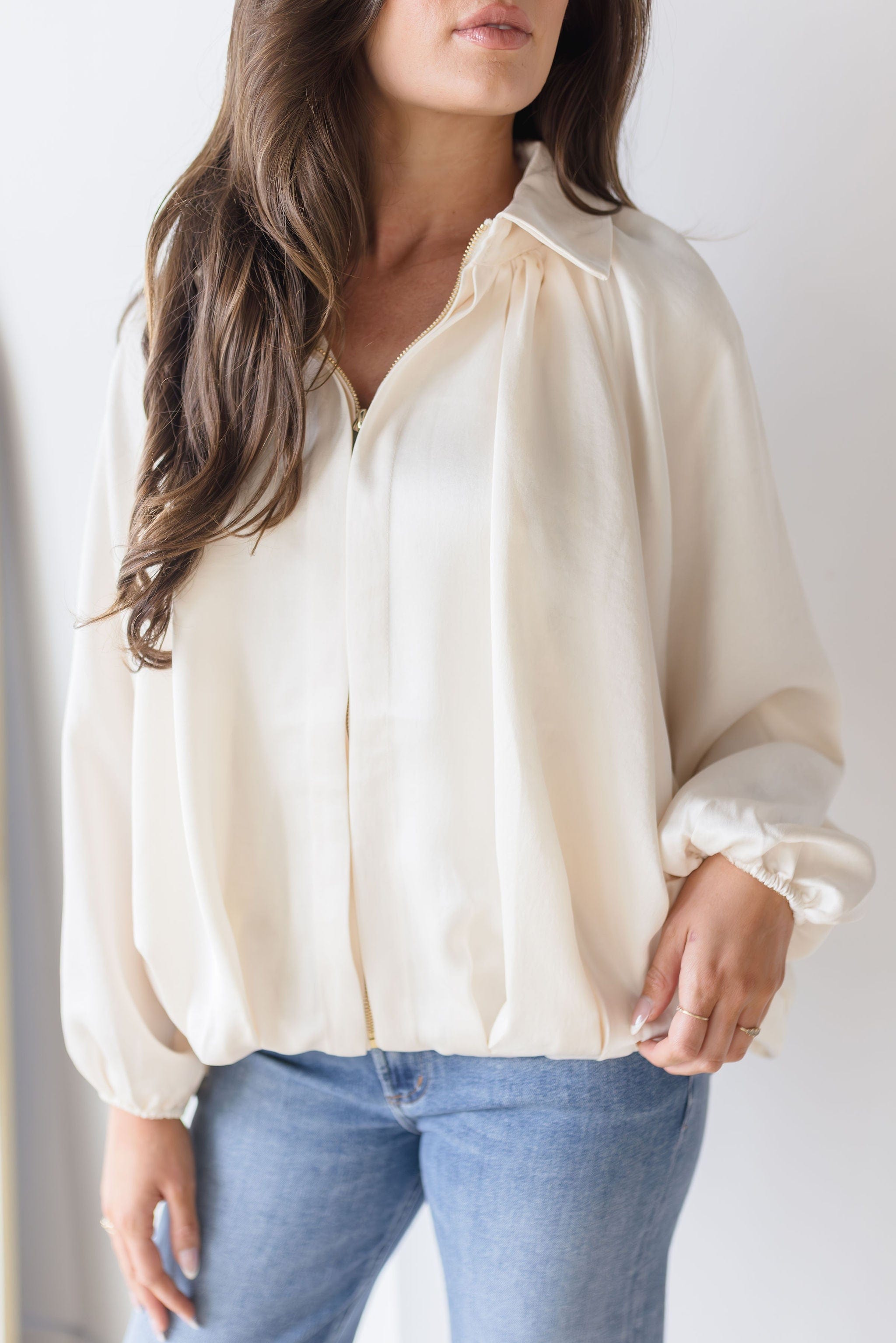 Tansy Silky Satin Bubble Bomber Jacket Tansy Silky Satin Bubble Bomber Jacket