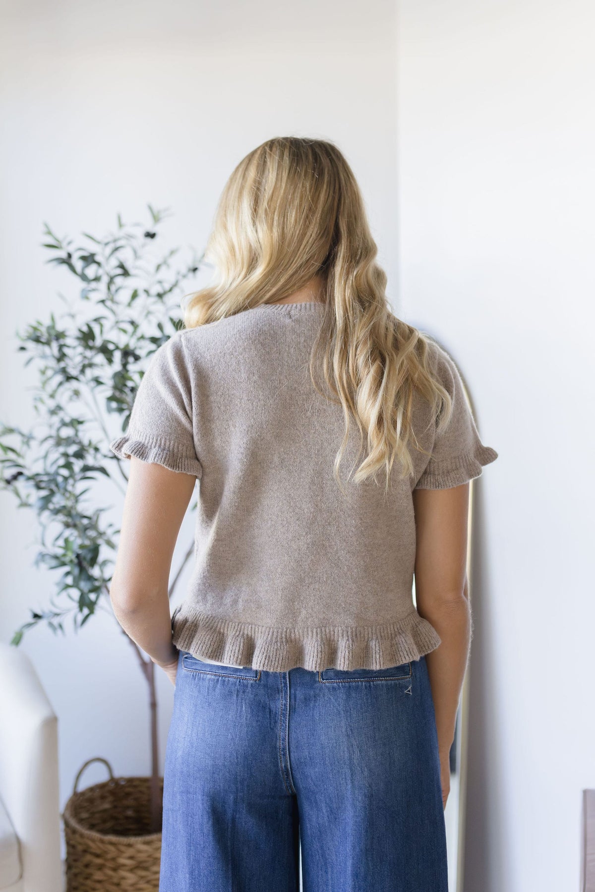 Whitley Ruffle Hem Short Sleeve Sweater Top