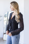 Polka Dot Print Ruffle Front Detail Long Sleeve