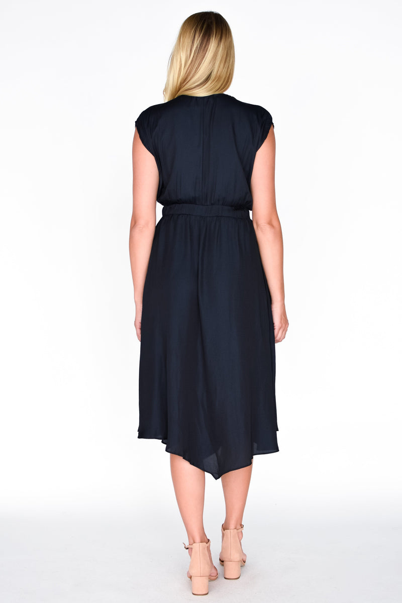 Midnight Satin Surplice Dress