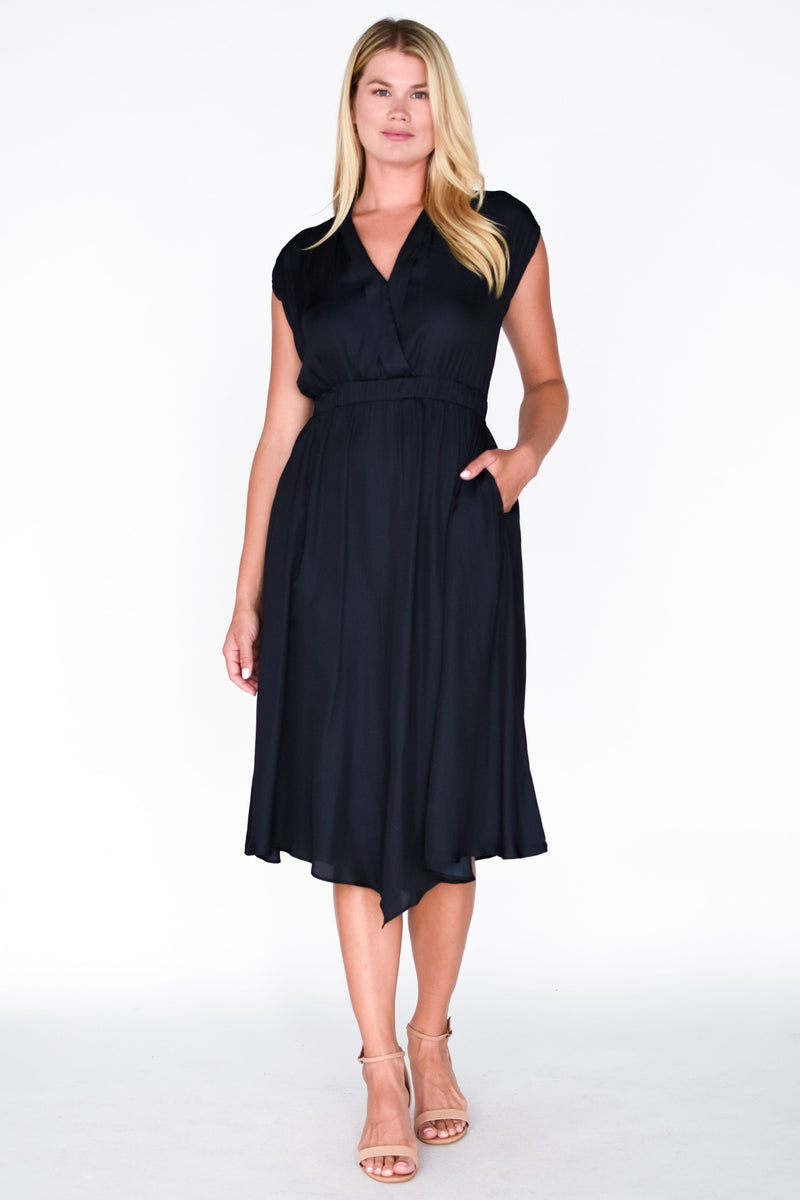 Midnight Satin Surplice Dress