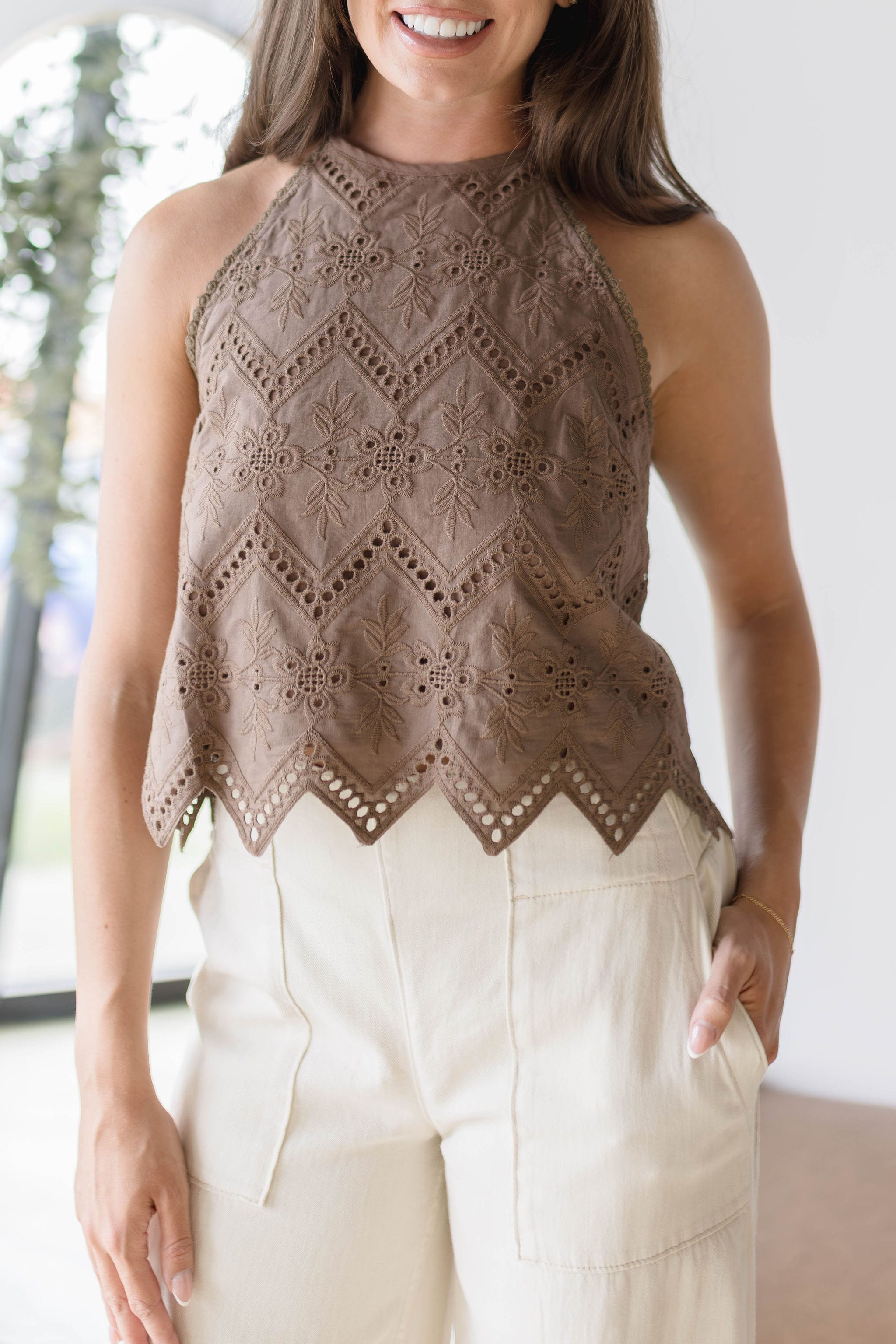 Zurie Eyelet Halter Top