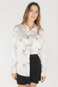 Eloise Satin Bow Button Down