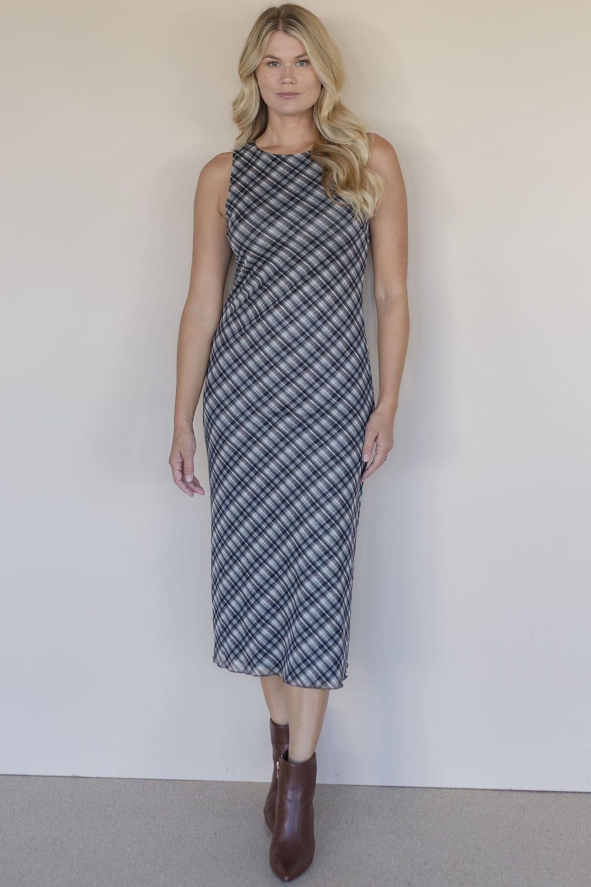 Plaid Mesh Maxi Dress