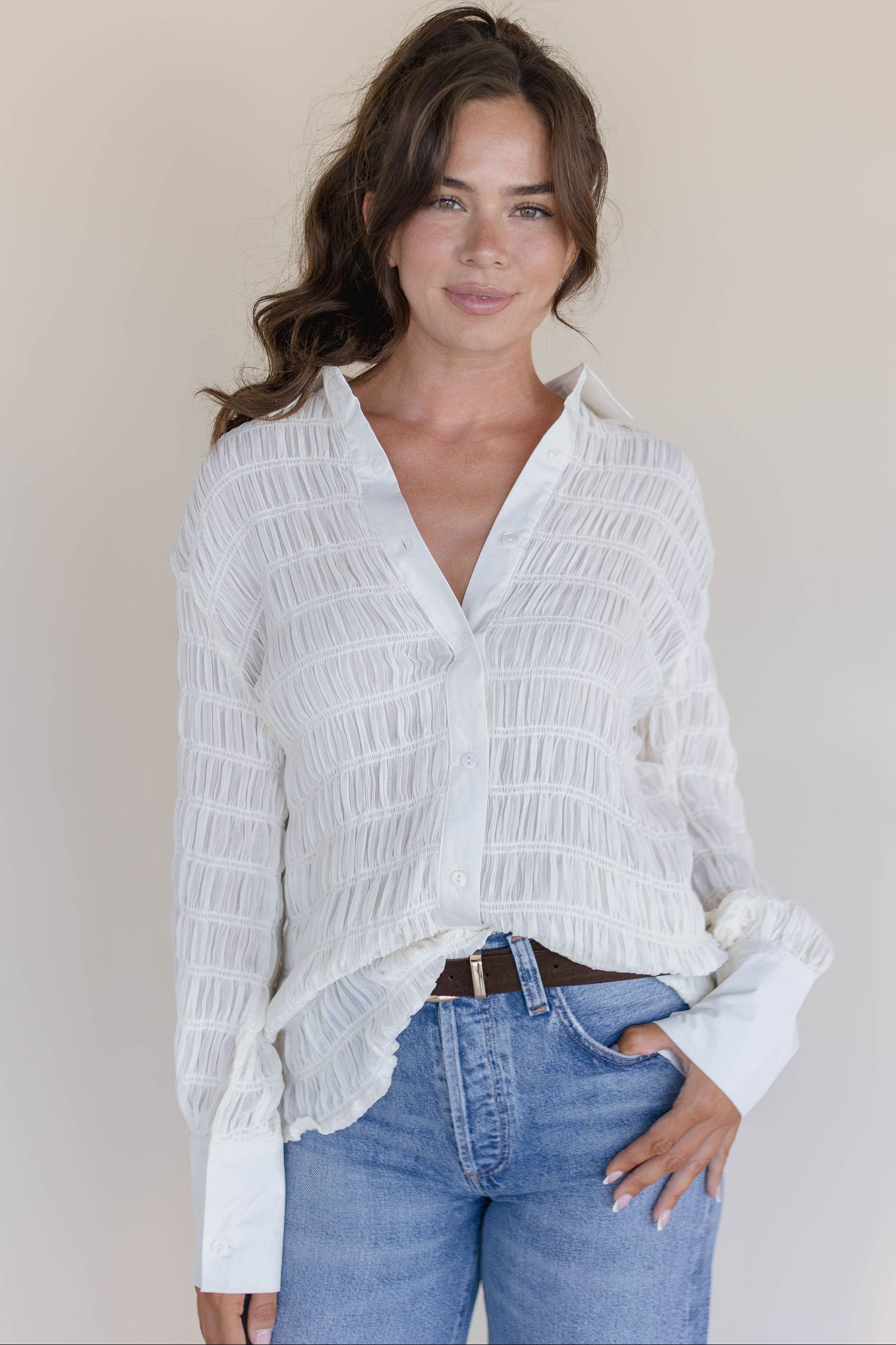 Annalise Peasant Button Down Blouse