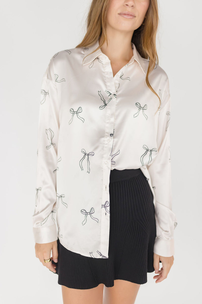 Eloise Satin Bow Button Down