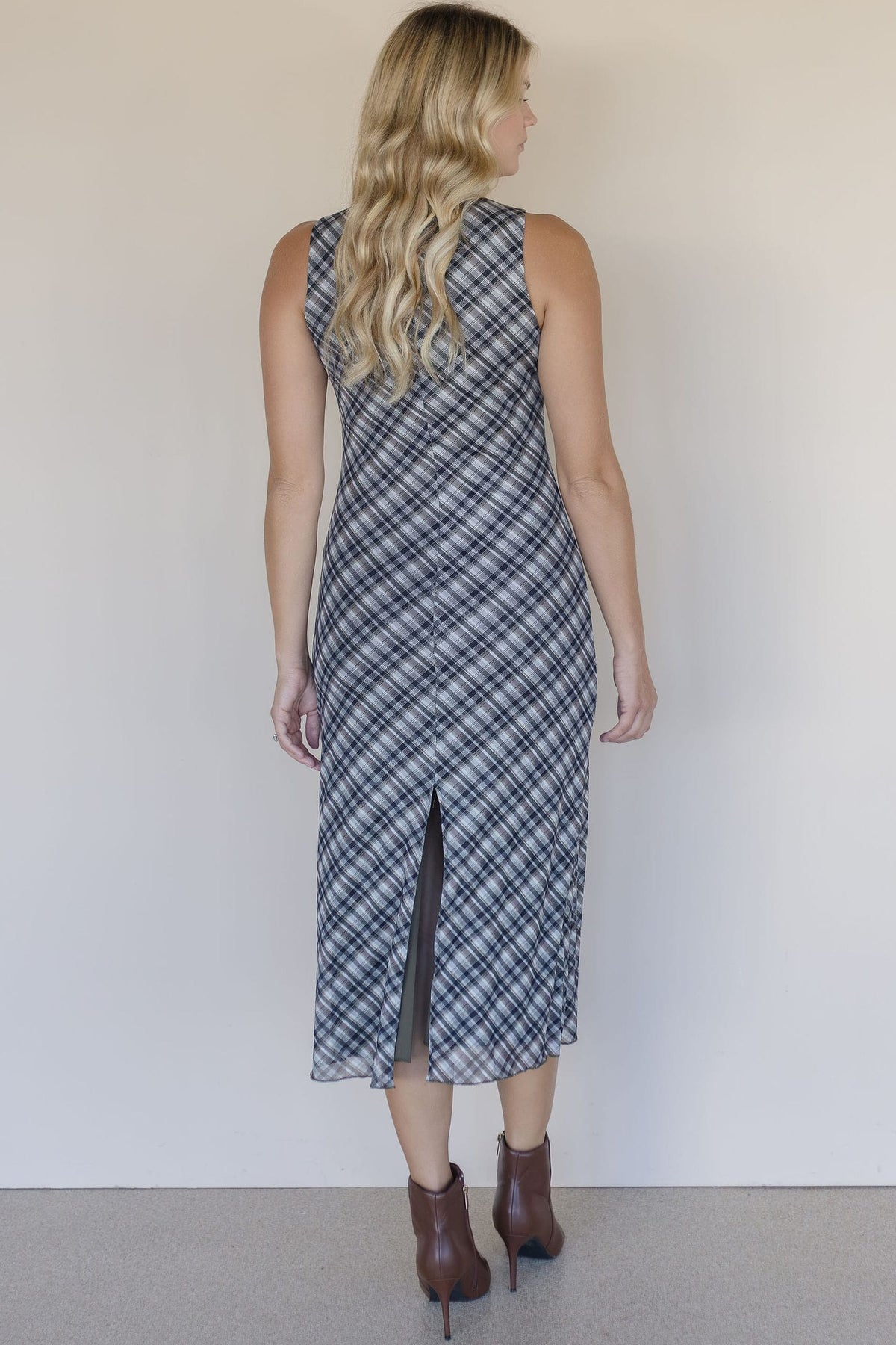 Plaid Mesh Maxi Dress