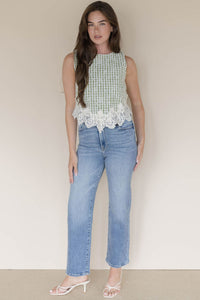 Gal Floral Stitch Gingham Top