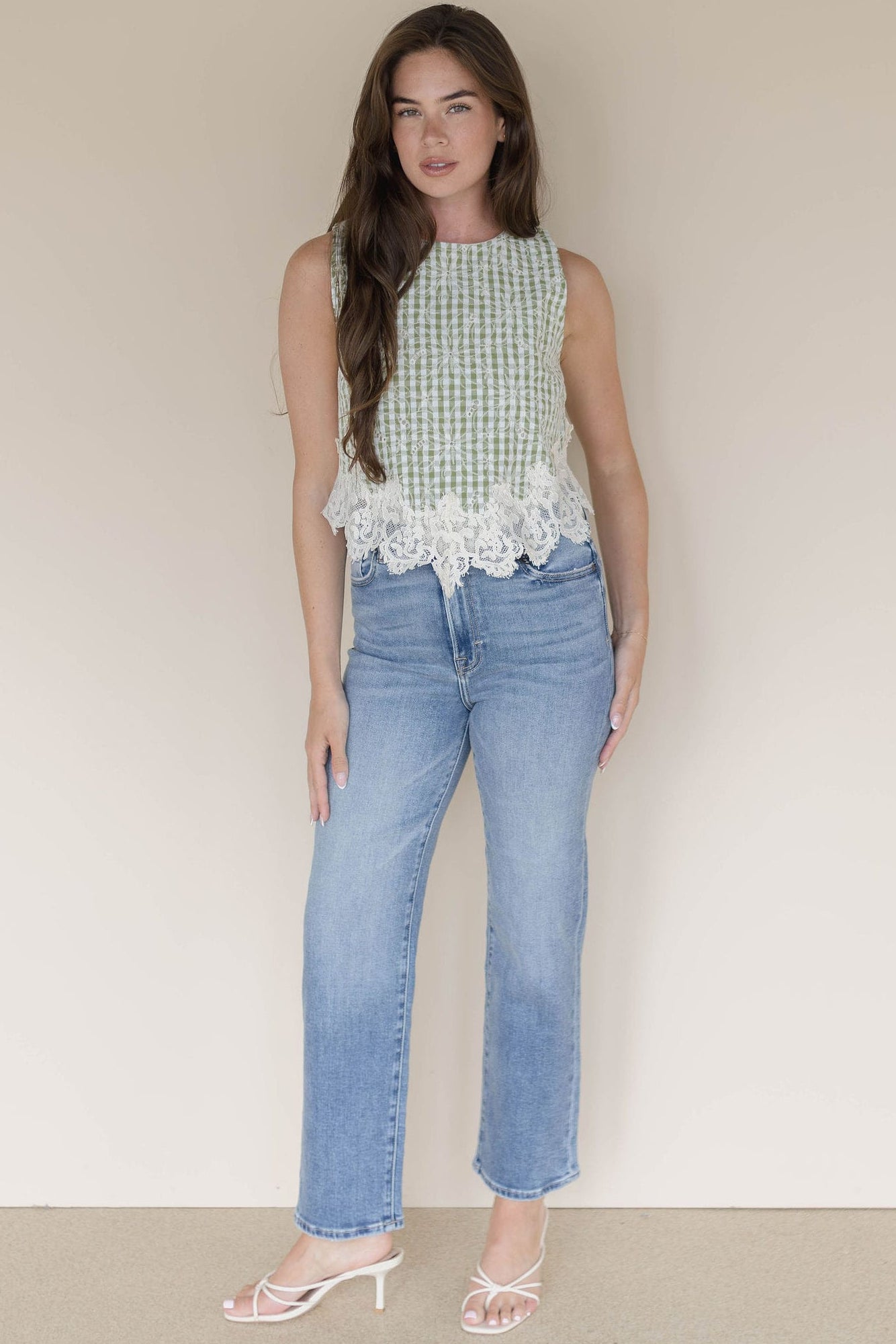 Gal Floral Stitch Gingham Top