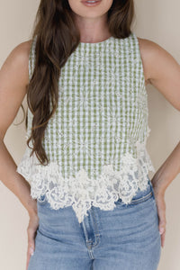 Gal Floral Stitch Gingham Top