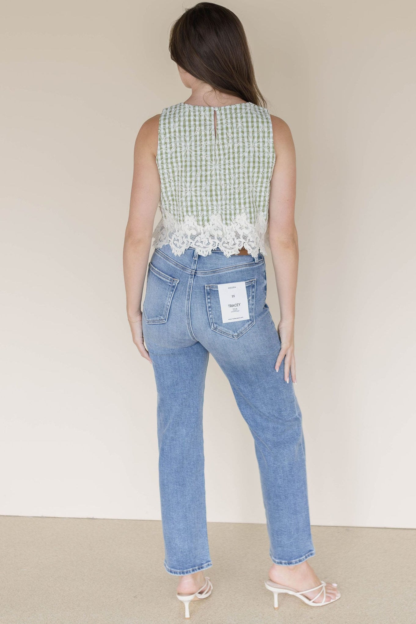 Gal Floral Stitch Gingham Top