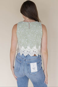 Gal Floral Stitch Gingham Top