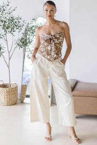 Sol Tie Front Floral Stitched Tube Top