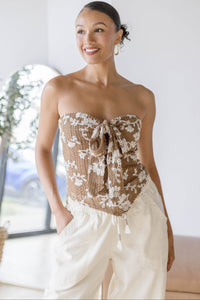 Sol Tie Front Floral Stitched Tube Top