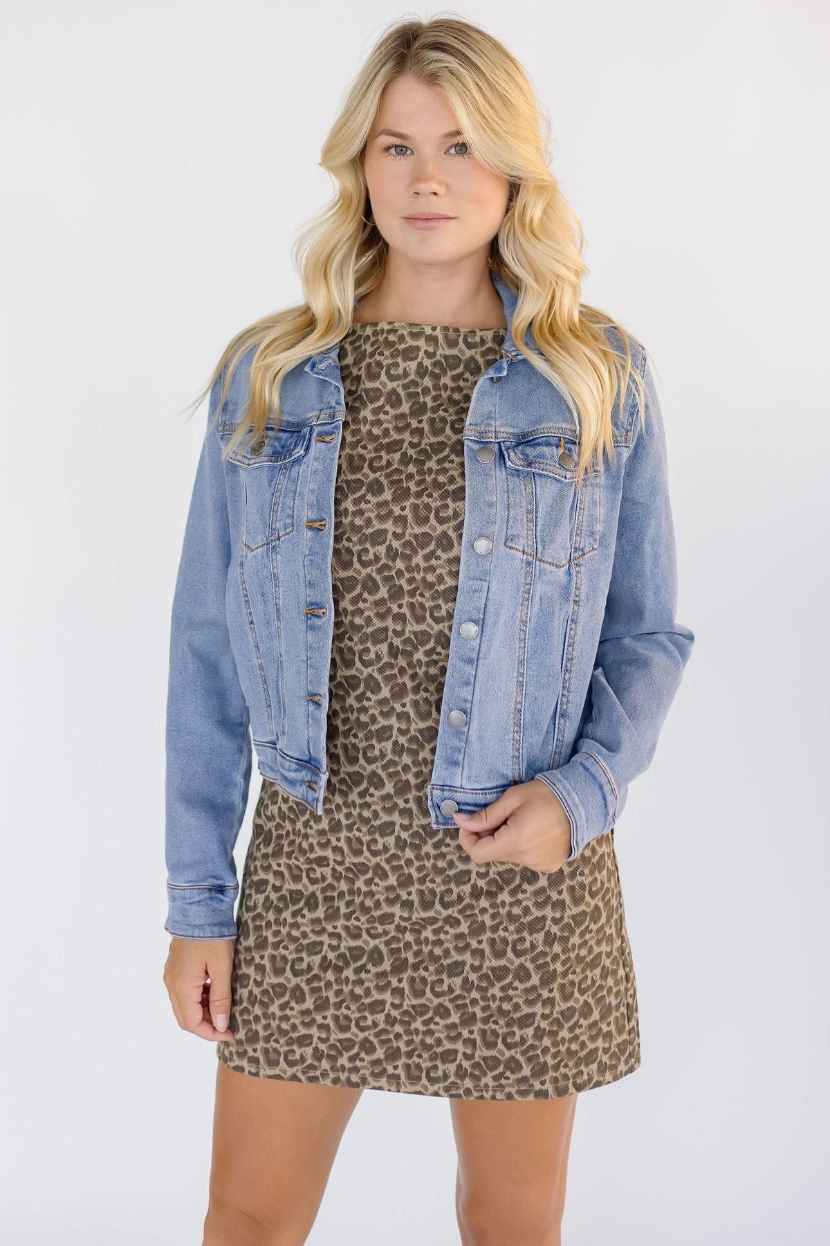 leopard denim mini dress Animal Tall Leopard Denim Mini Dress
