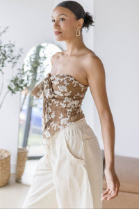 Sol Tie Front Floral Stitched Tube Top